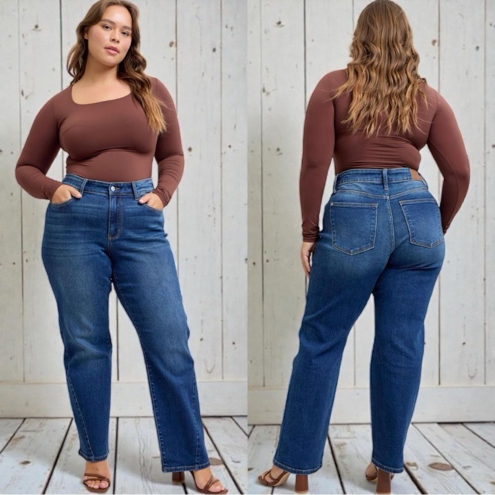 Judy Blue Mid Rise Straight Jeans Side Seam Stretch Dark Wash Plus & Reg – NWT - Picture 5 of 14
